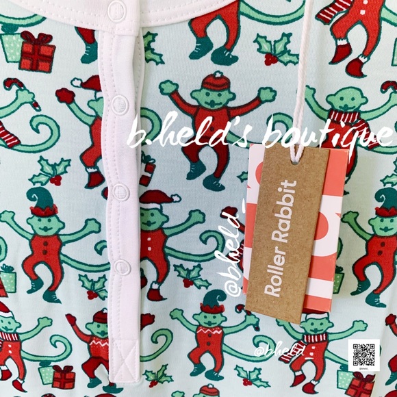 Roller Rabbit Monkey Mas Pajamas in Mint Green Size X-Small (XS) Brand New NWT - Picture 3 of 16
